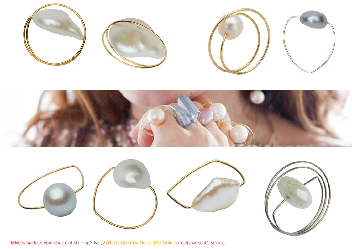 Triangle Ring with Large Pink Pearl Coin