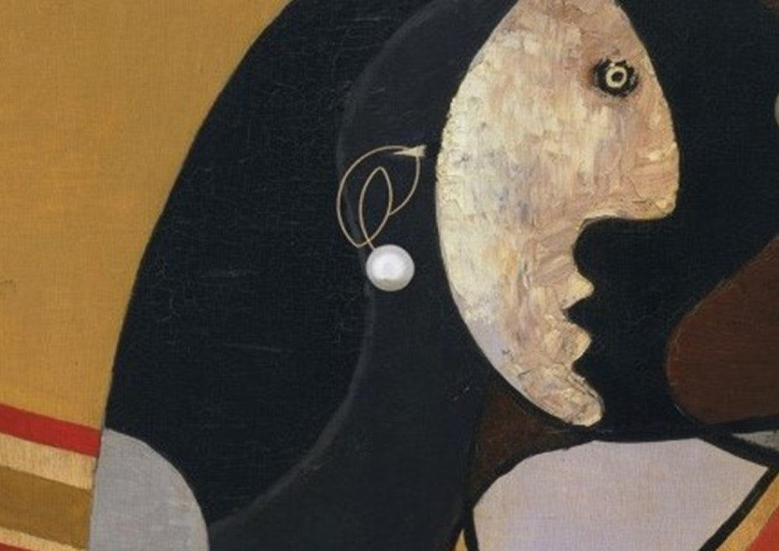 Cubist Earrings with Large White Freshwater Pearl Baroque Drop