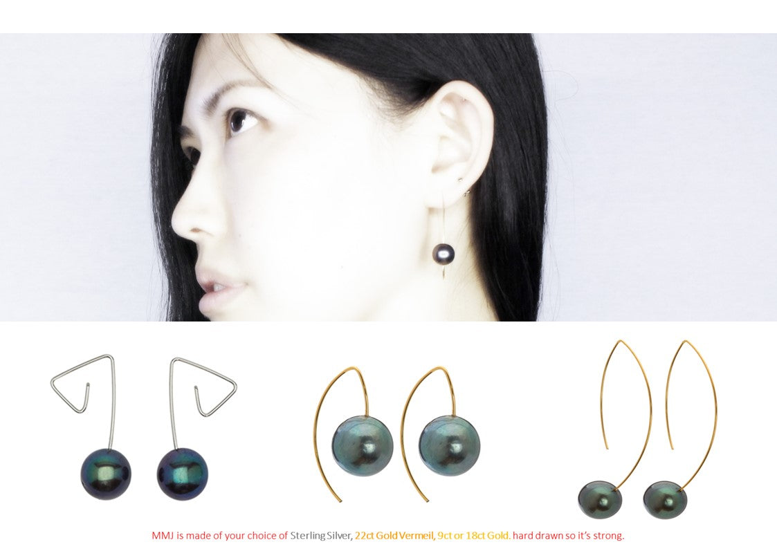 Long Curve Earrings with Round Freshwater Pearls