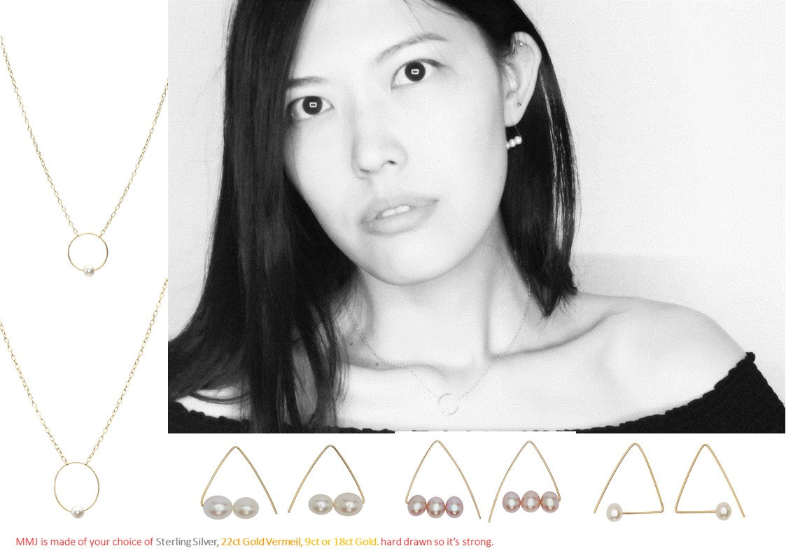 Petite Triangle Drop Earrings with White Fresh Water Pearls Drop