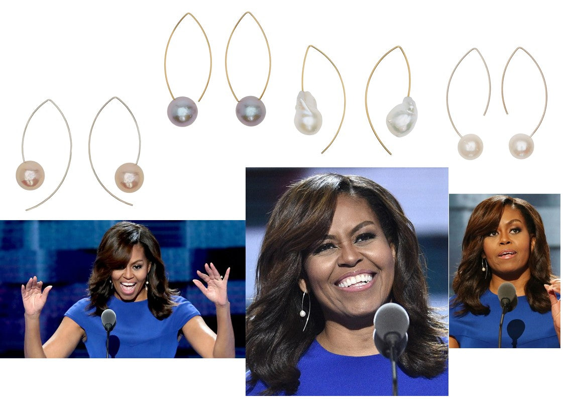 Long Curve Earrings with Round Fresh Water Pearls