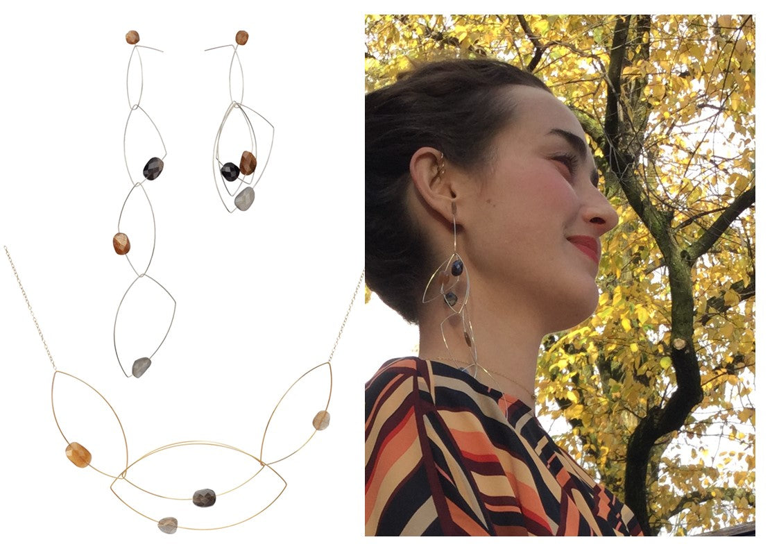Multi Shape Necklace with Autumn Moonstones and Labradorite