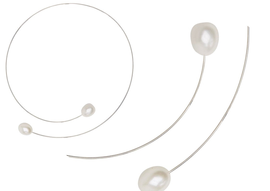 Square Asymmetric Neckwire with Round Freshwater Pearls (12mm)