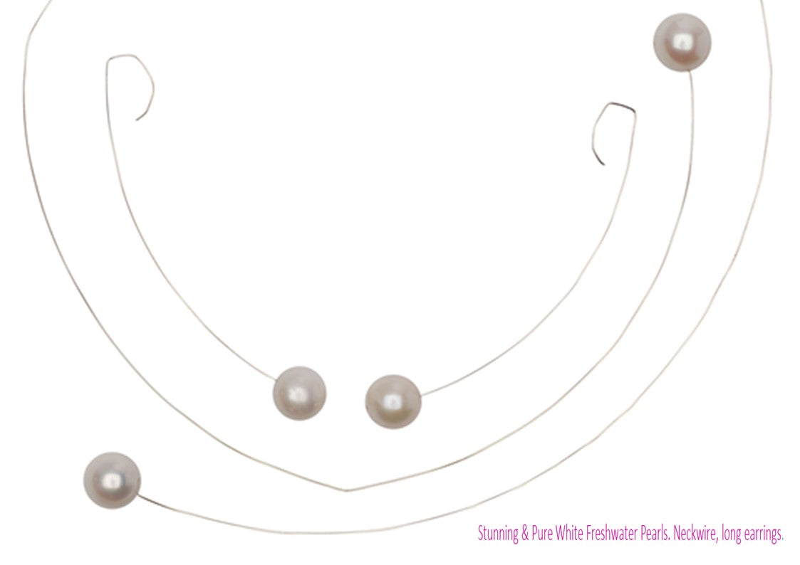 Long Curved Drop Earrings with Round Freshwater Pearls
