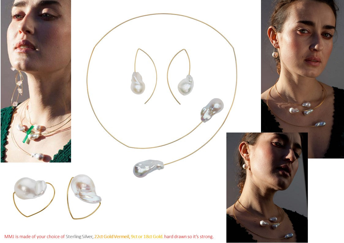 Asymmetric Neckwire with Large White Baroque Pearls