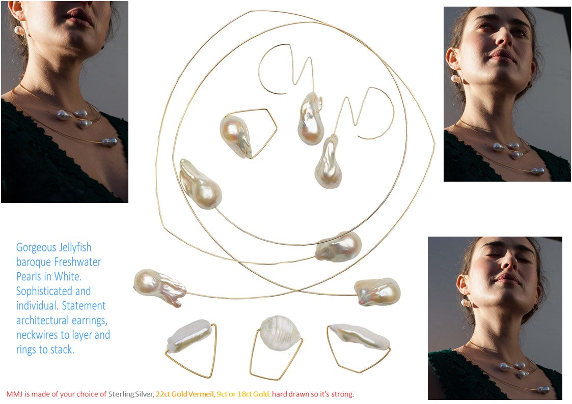 Asymmetric Neckwire with Large White Baroque Pearls