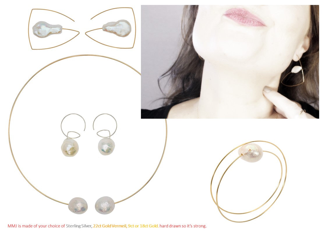 Square Asymmetric Neckwire with Round Freshwater Pearls (12mm)