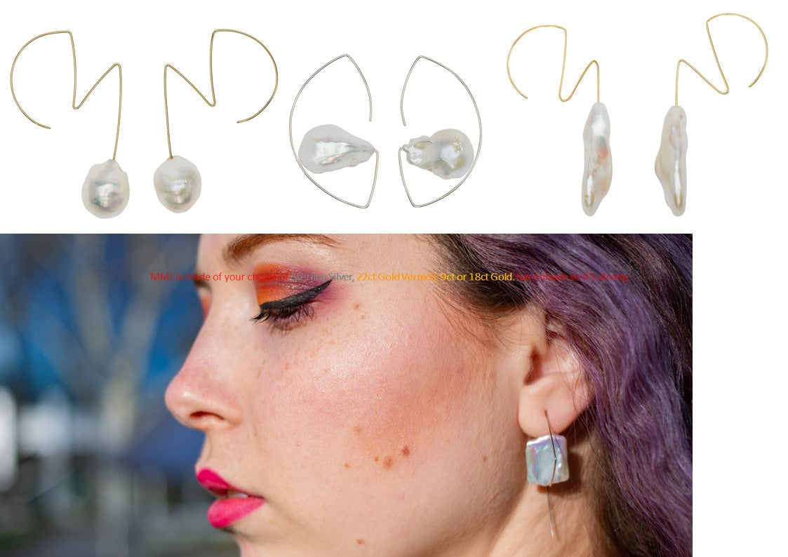 Medium Triangle Lobe Huggers with White Fresh Water Baroque Pearls