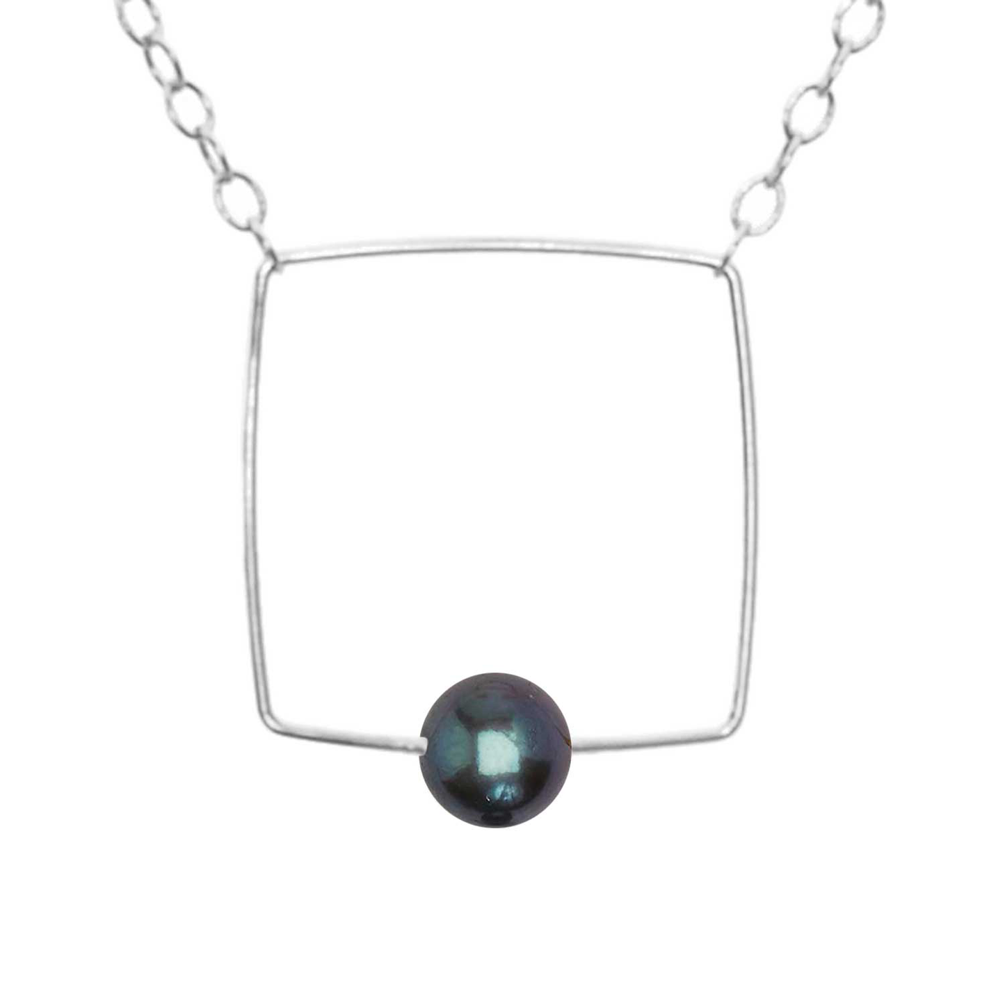 Small Square Pendant Necklace with Round Freshwater Pearl