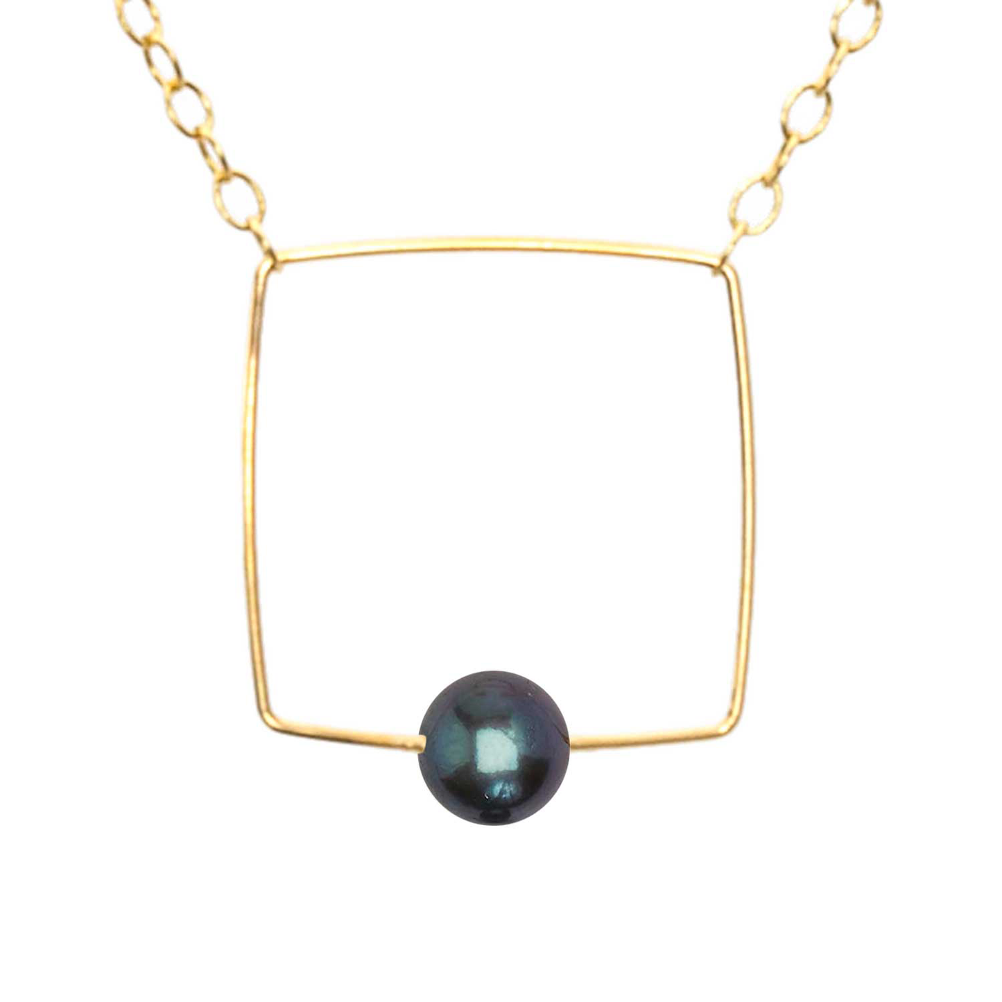 Small Square Pendant Necklace with Round Freshwater Pearl