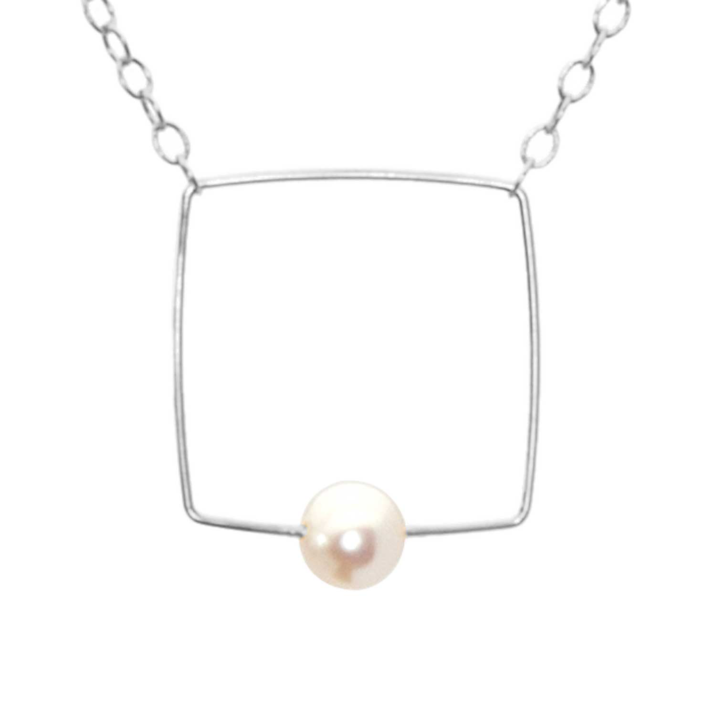 Small Square Pendant Necklace with Round Freshwater Pearl