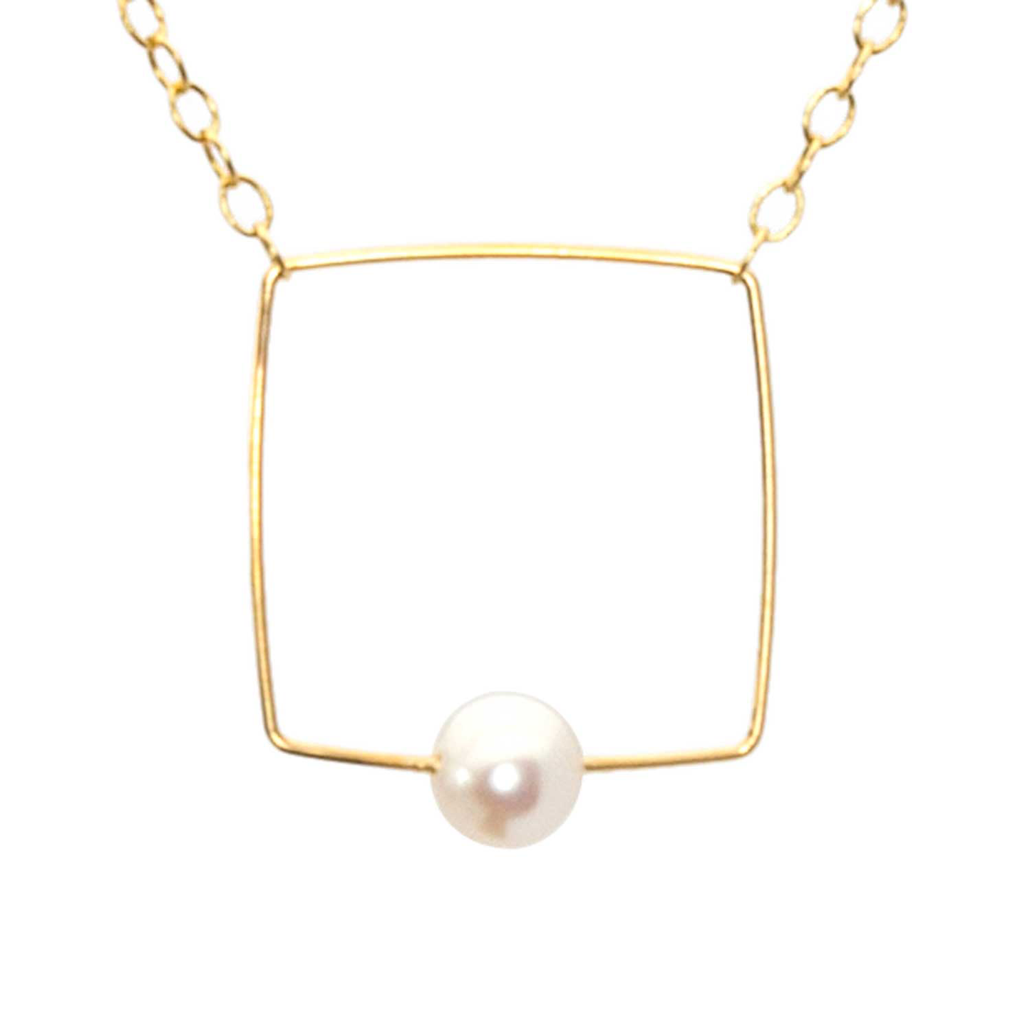 Small Square Pendant Necklace with Round Freshwater Pearl