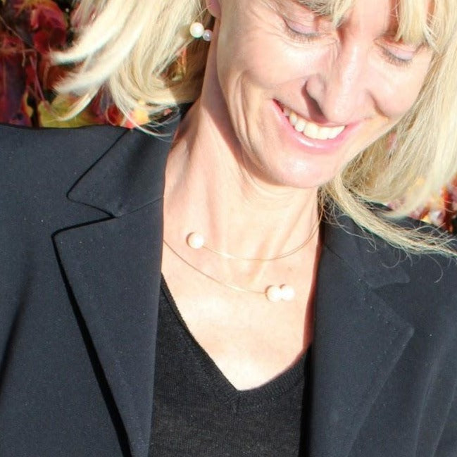 Square Asymmetric Neckwire with Round Freshwater Pearls