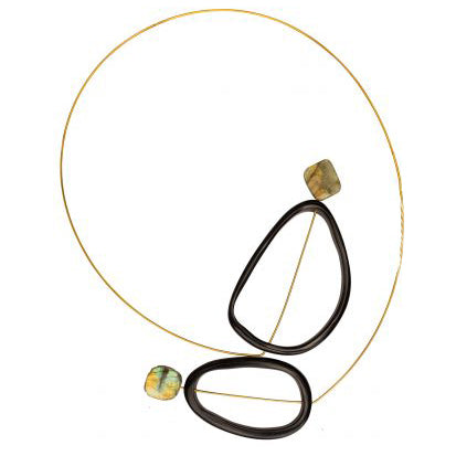 Asymmetric Neckwire with Bull Horn and Labradorite