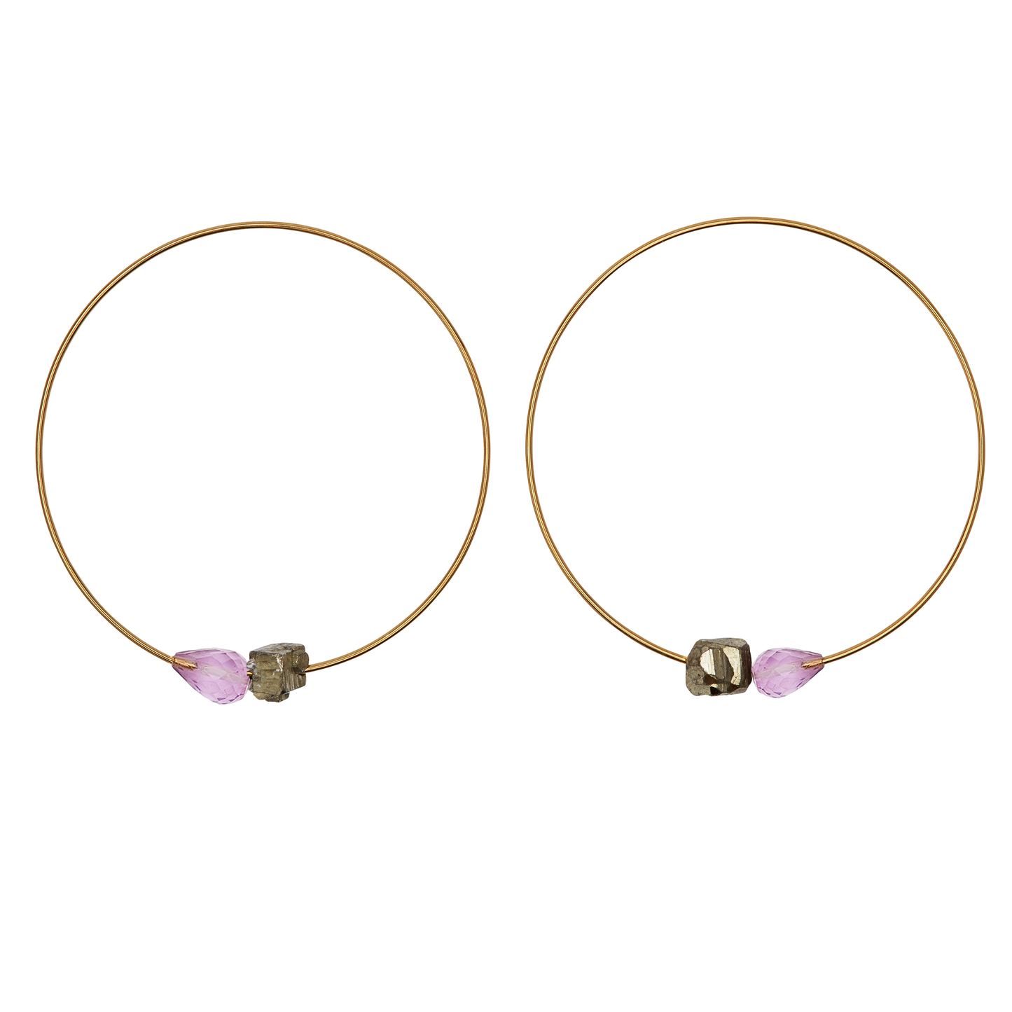 Medium Hoops with hand-cut drop Gemstones