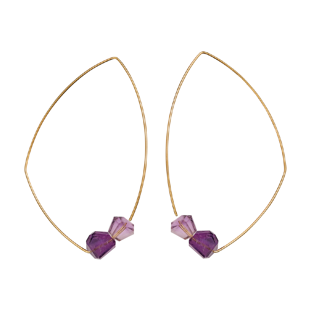 Large Triangle Earrings with hand-cut Gemstones