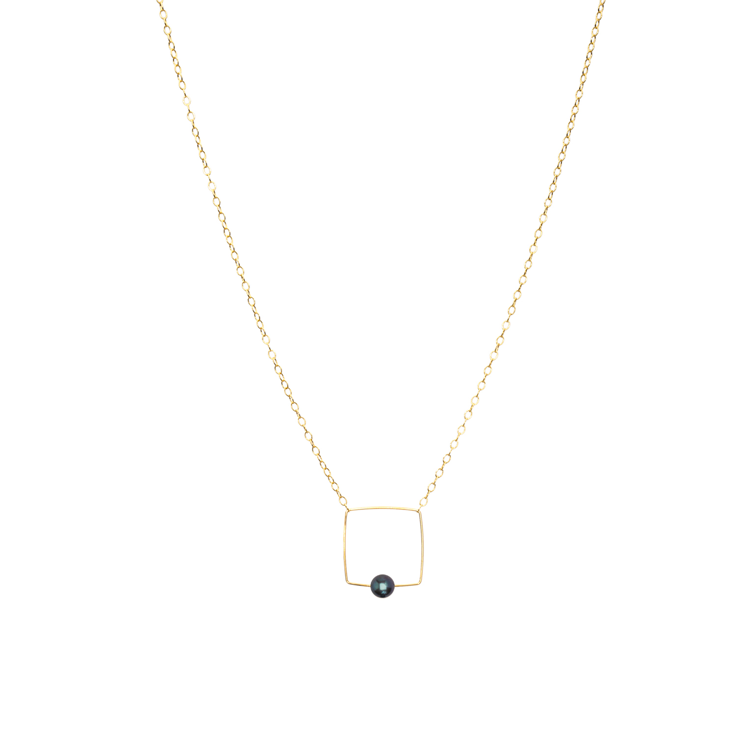 Small Square Pendant Necklace with Round Freshwater Pearl