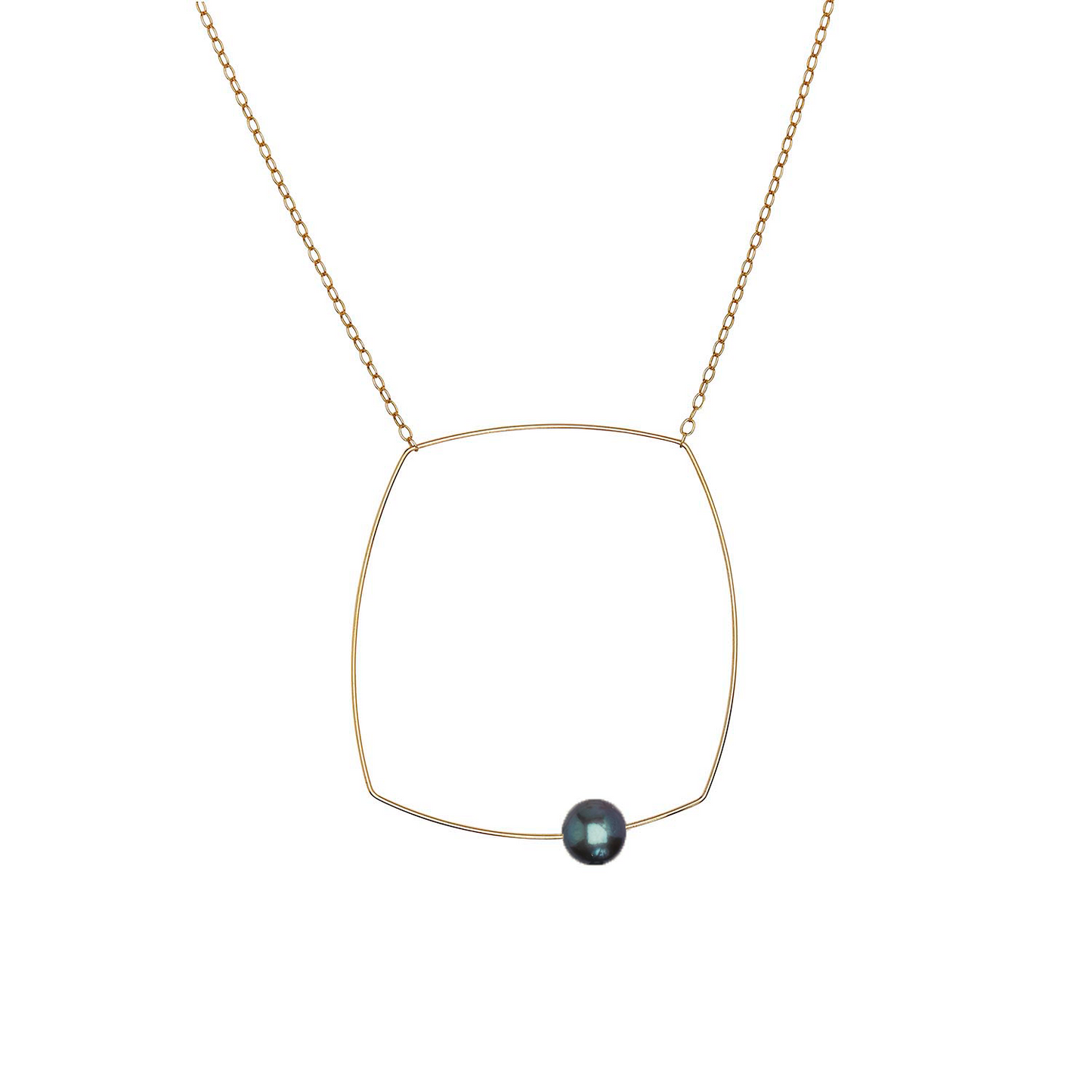 Large Square Pendant Necklace with Round Freshwater Pearl
