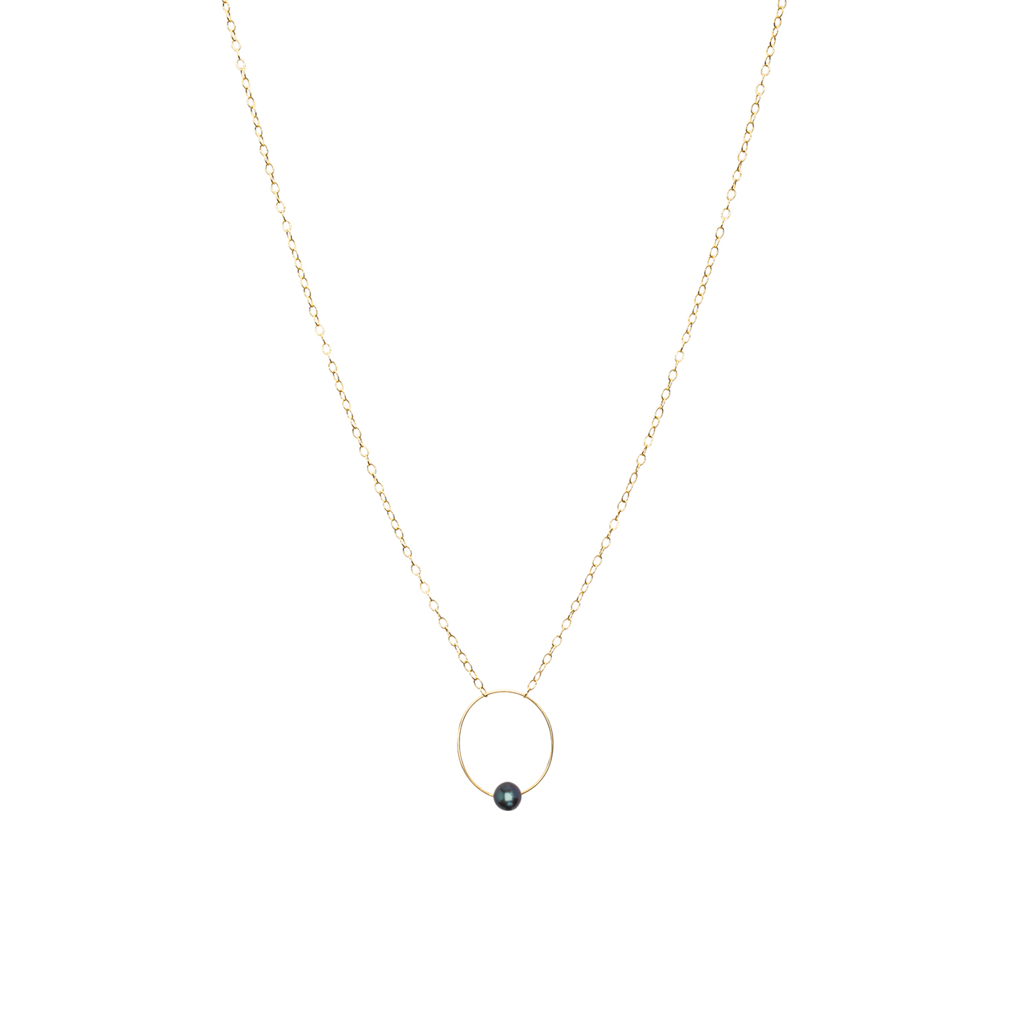 Small Oval Pendant Necklace with Round Freshwater Pearl