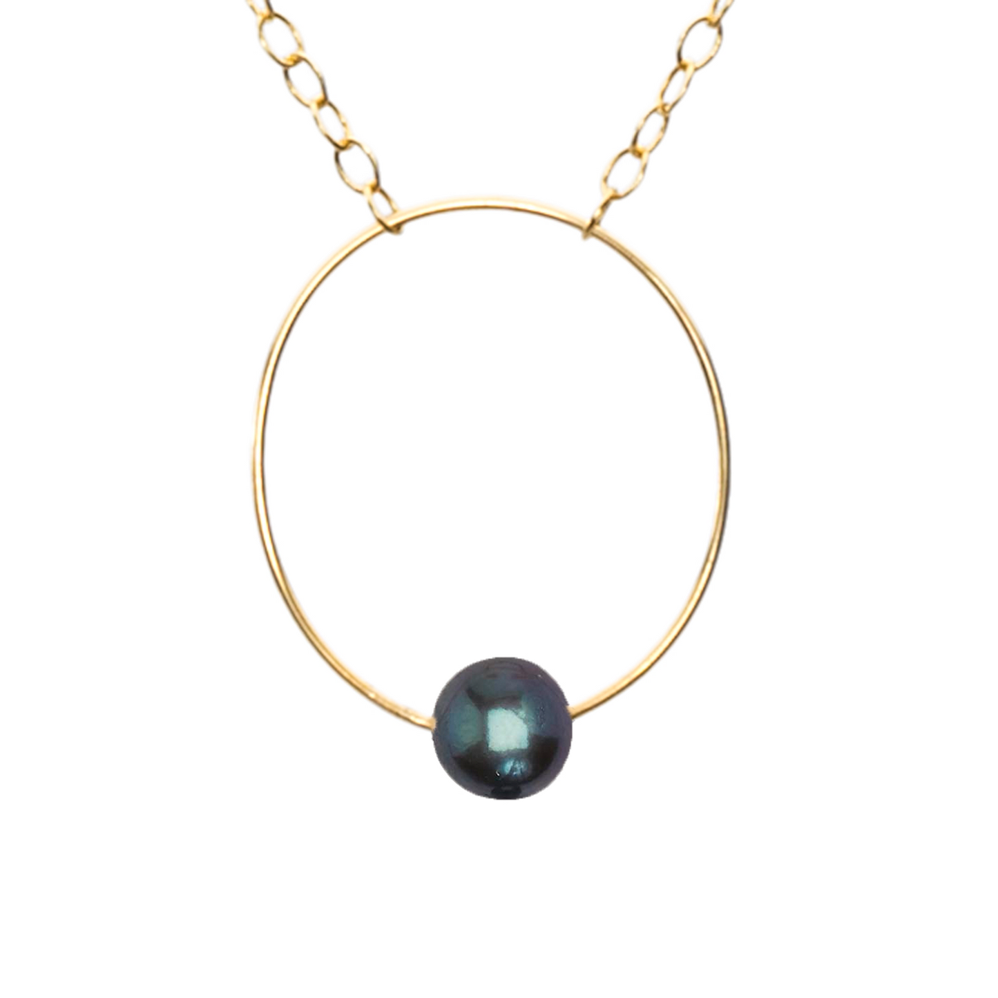 Small Oval Pendant Necklace with Round Freshwater Pearl