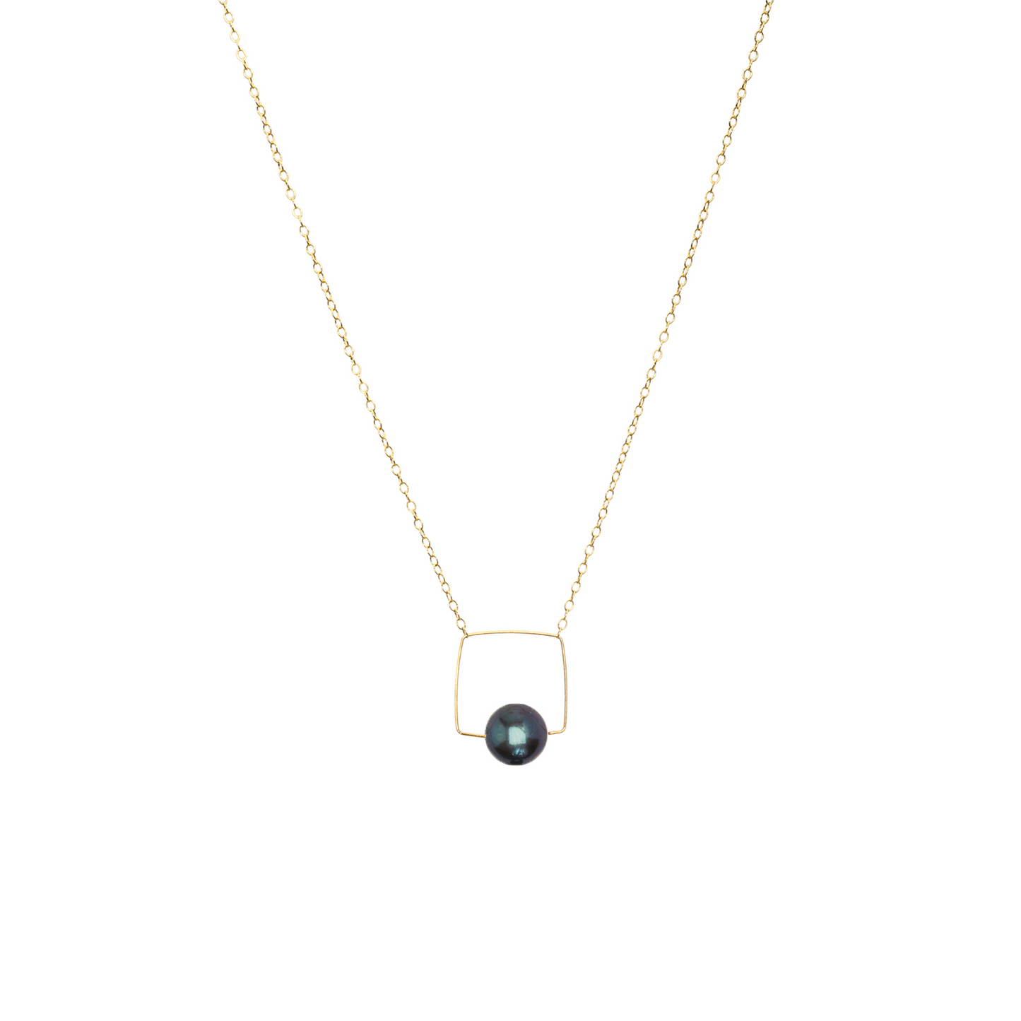 Medium Square Pendant Necklace with Round Freshwater Pearl