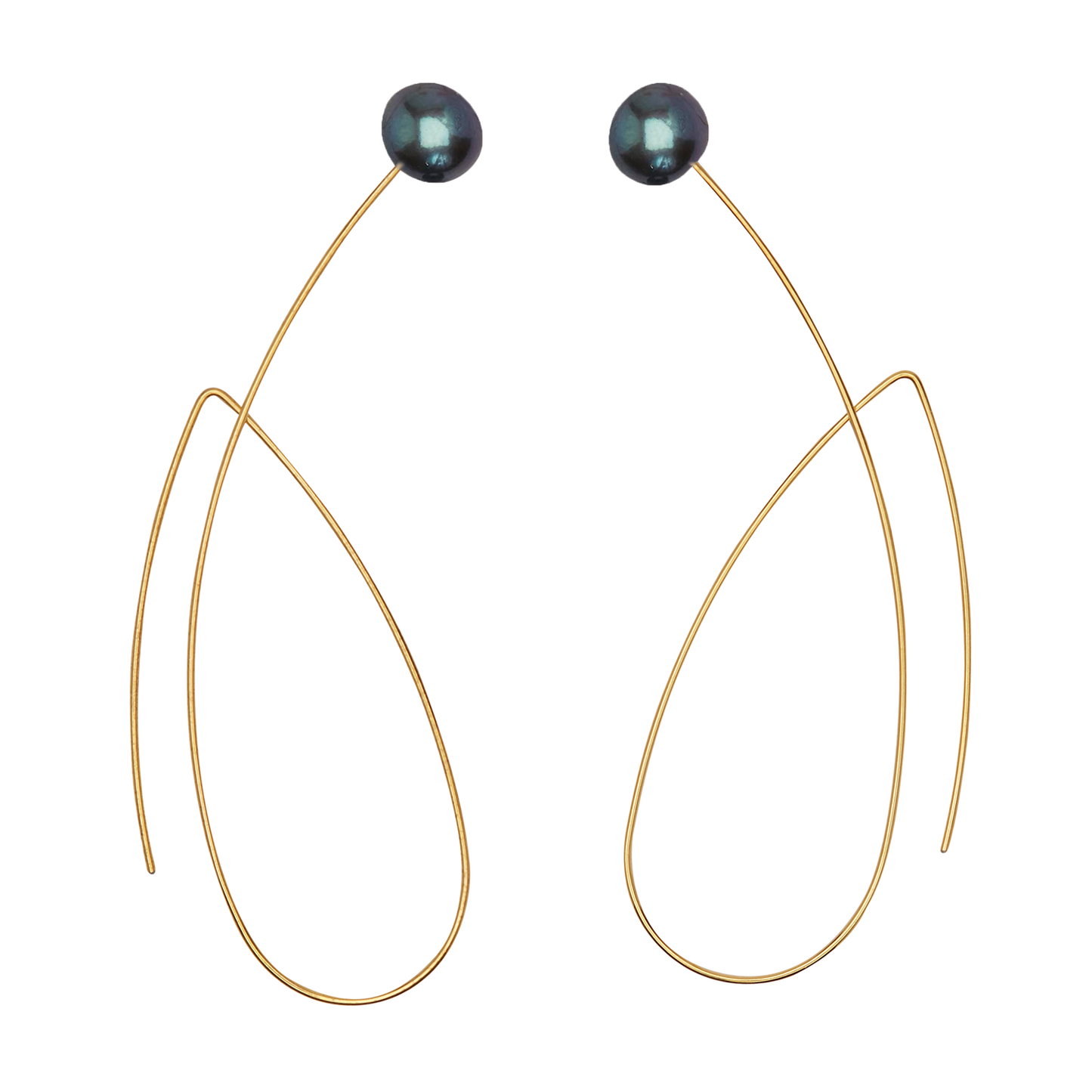 Long Pointed Loop Earrings with Round Freshwater Pearls (5mm)