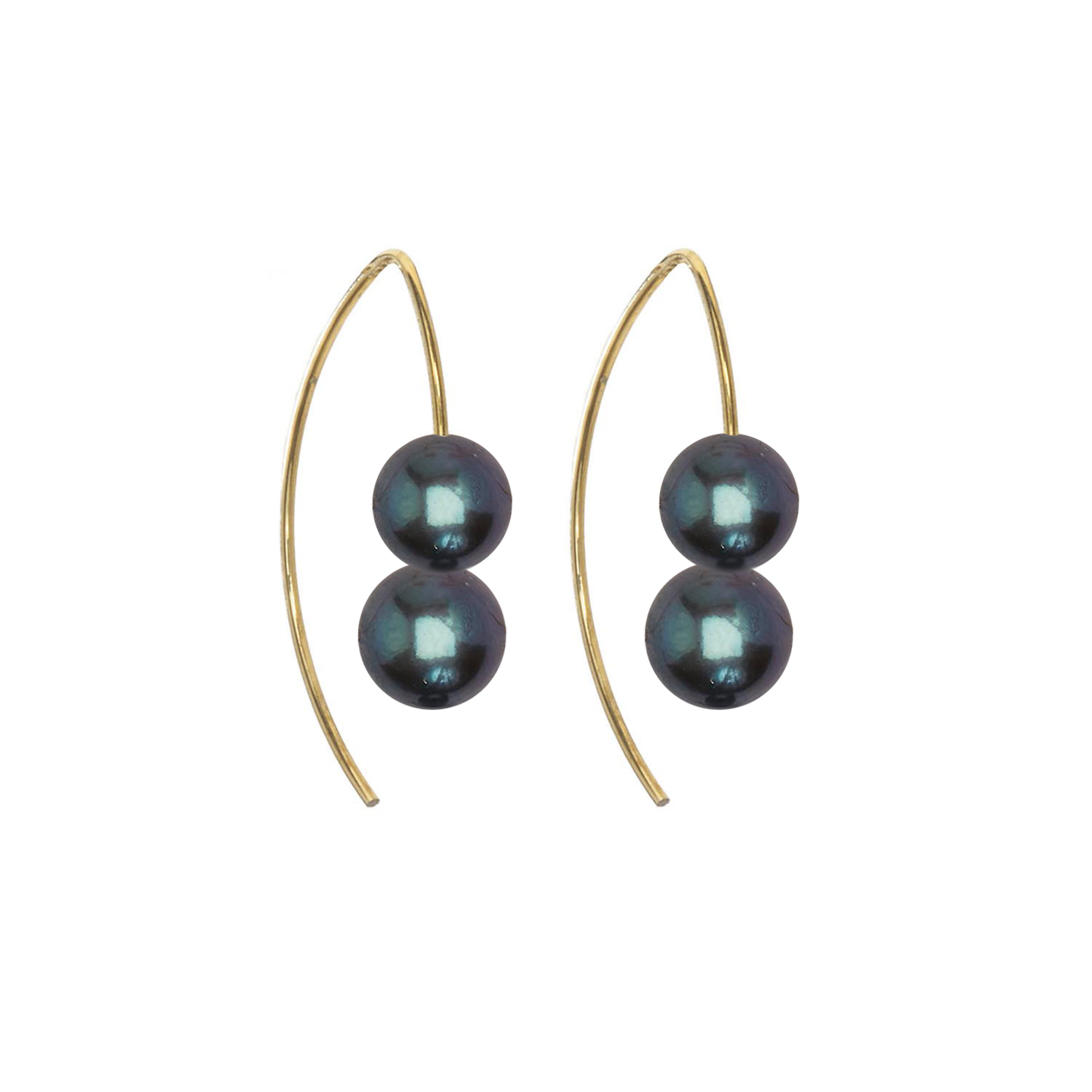 Double Short Curve Earrings with Round Freshwater Pearls