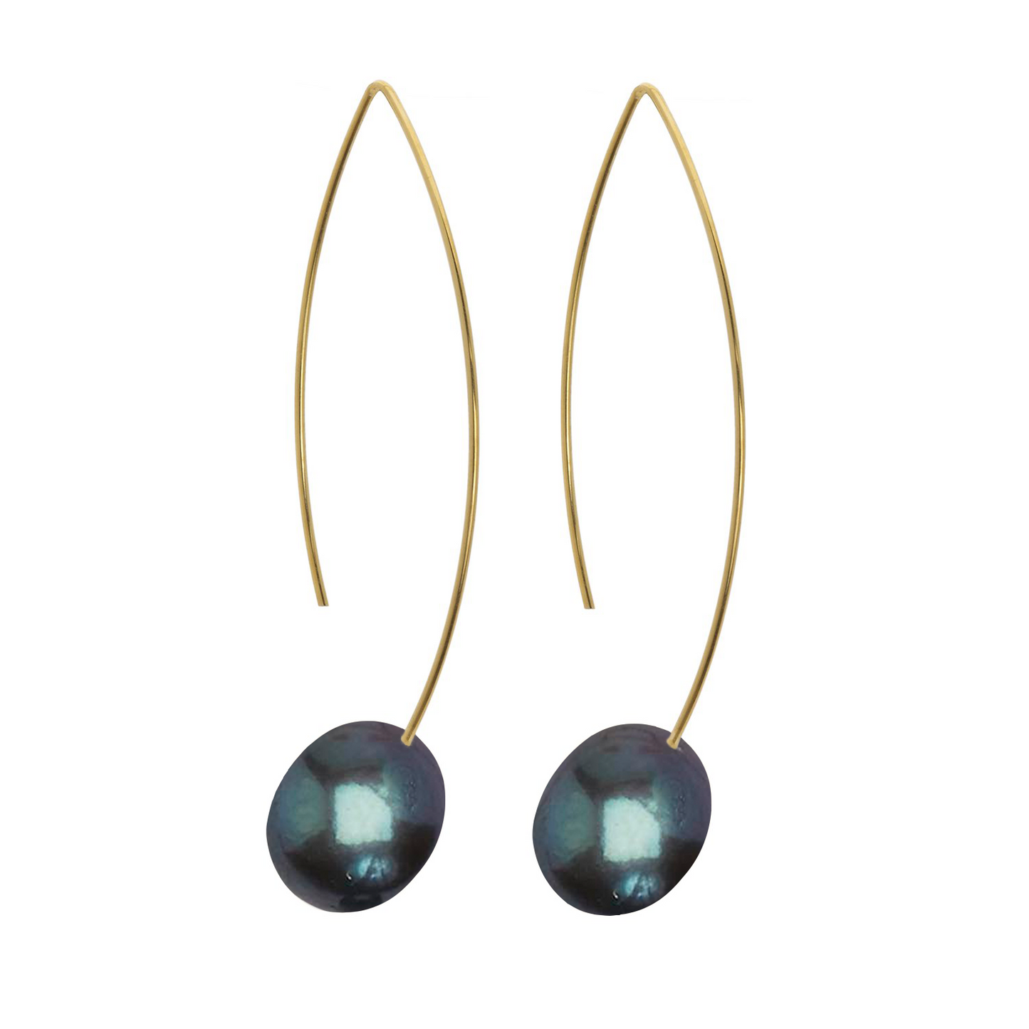 Long Curve Earrings with Oval Freshwater Pearls