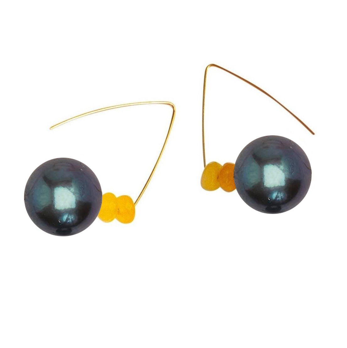 Petite Triangle Lobe Huggers with a choice of Freshwater Pearls and yoke yellow Heliodore