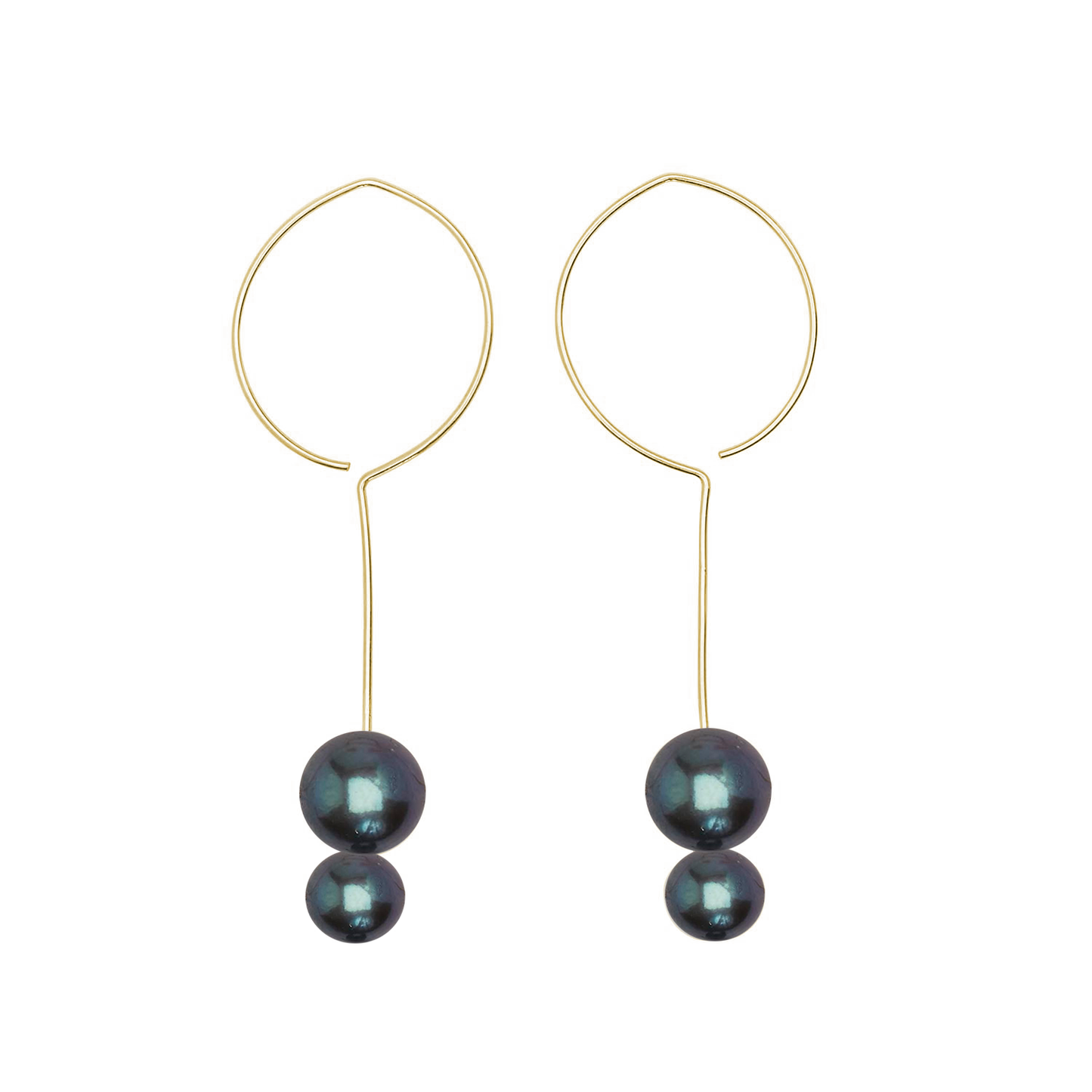 Long Round Drop Earrings with Round Freshwater Pearls