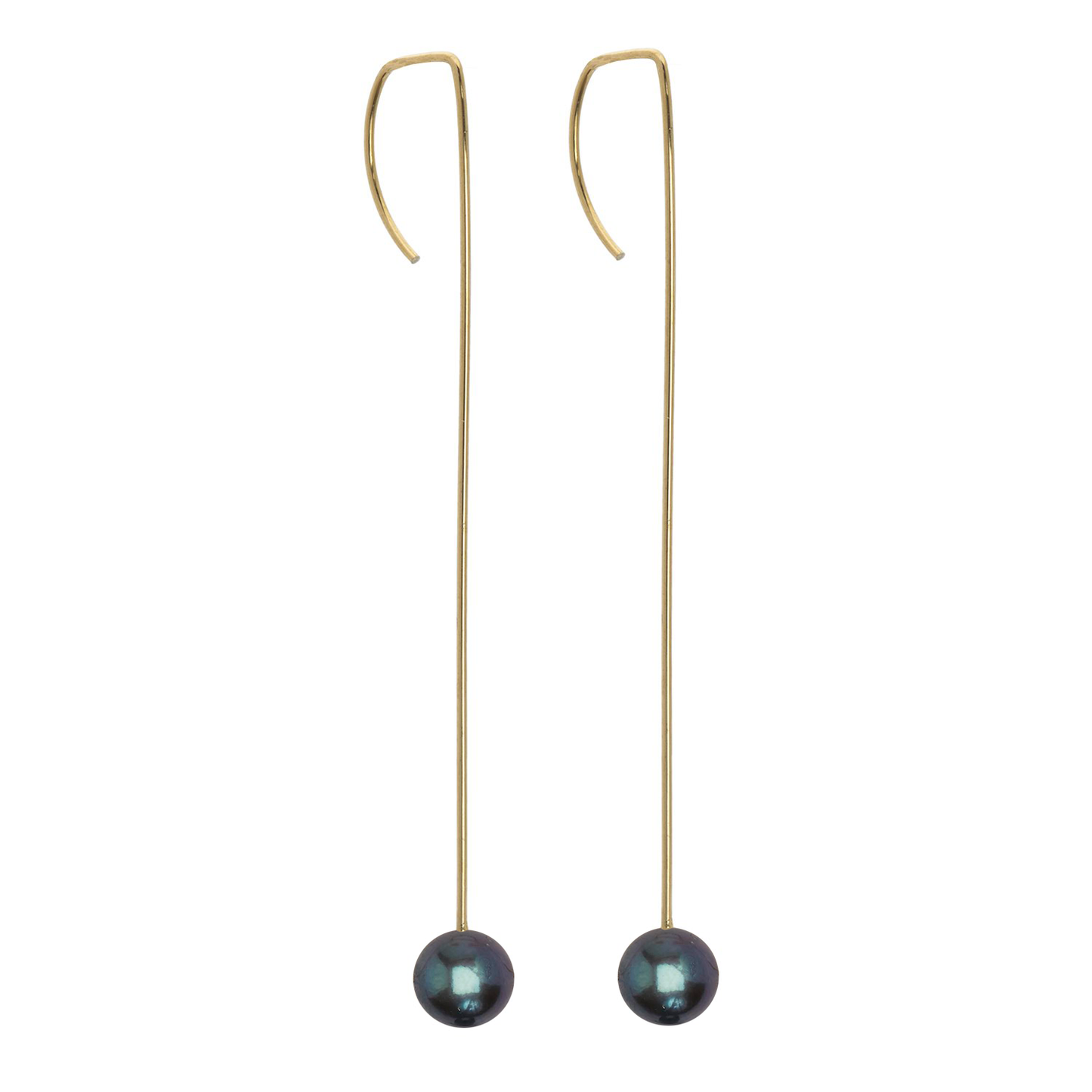 Long Straight Drop Earrings with Round Freshwater Pearls