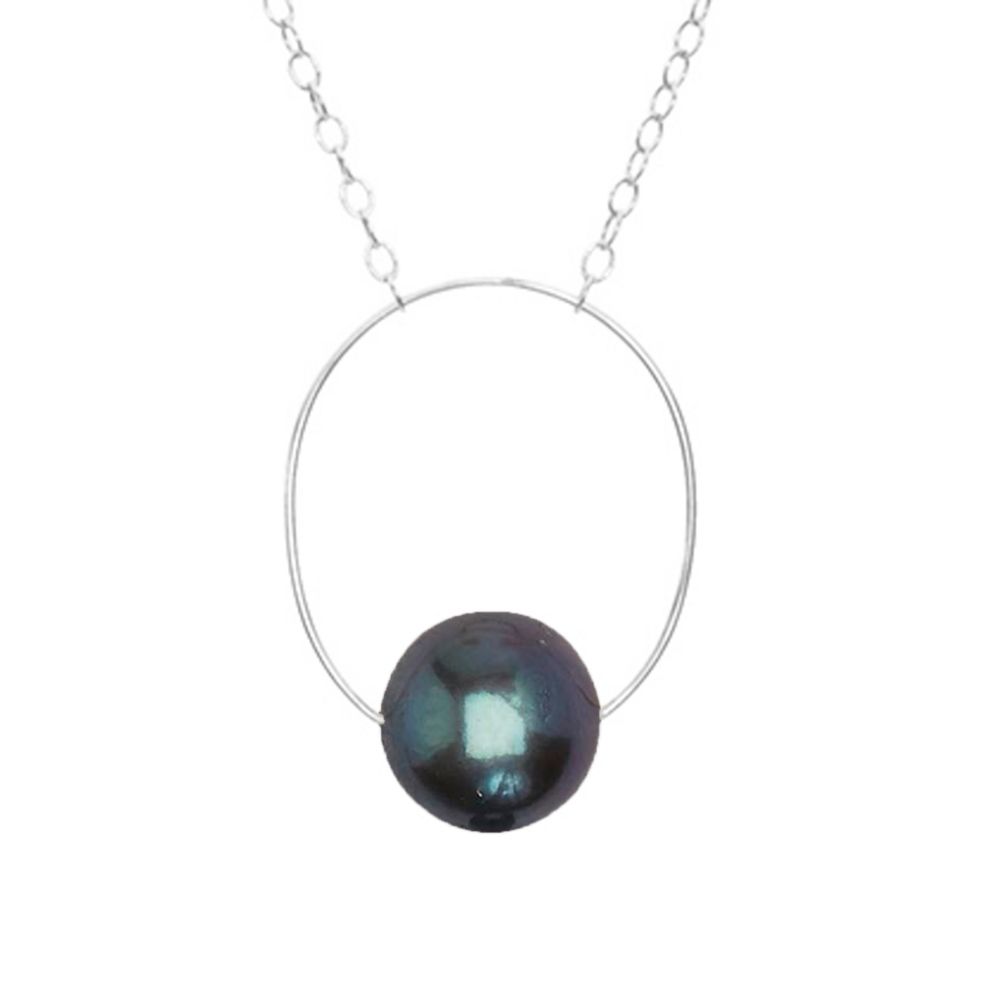 Medium Oval Pendant Necklace with Round Freshwater Pearl