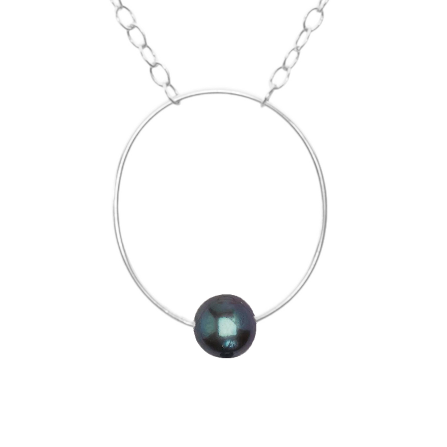 Small Oval Pendant Necklace with Round Freshwater Pearl