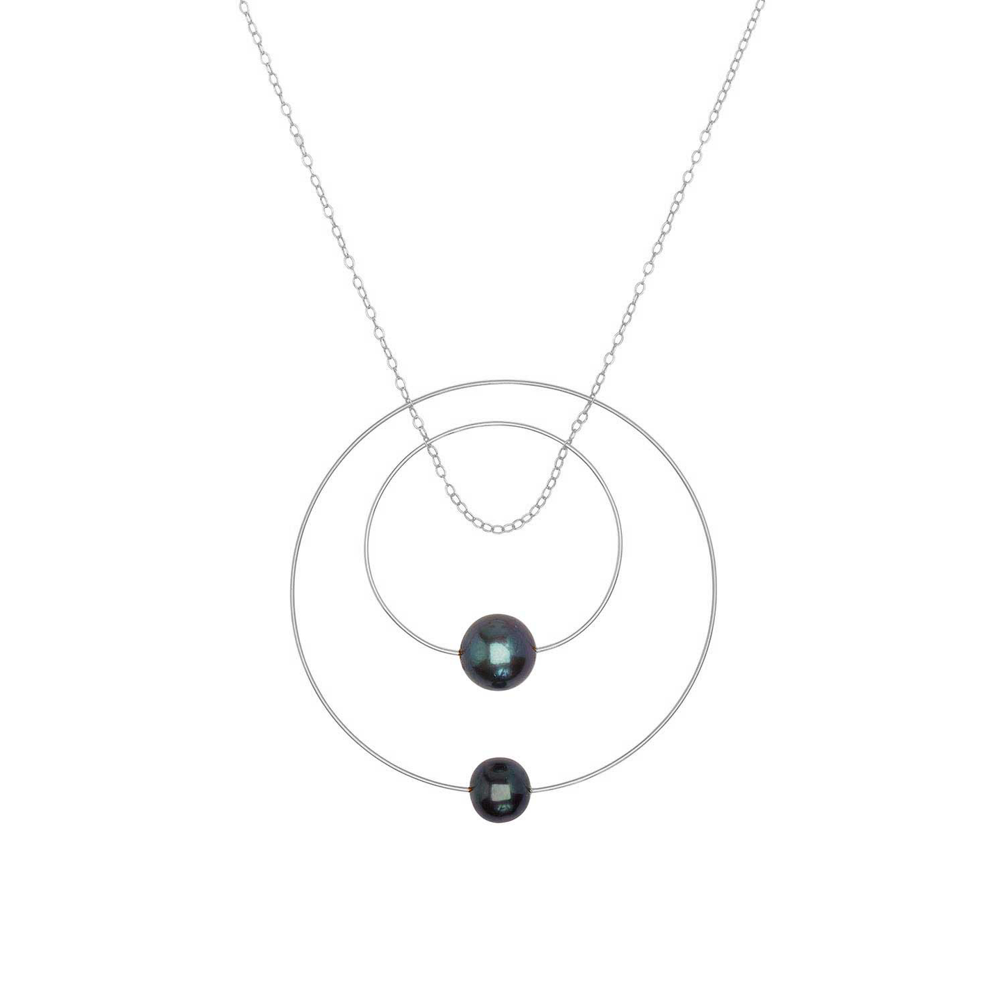 Double Circle Pendant Necklace with Round Freshwater Pearls