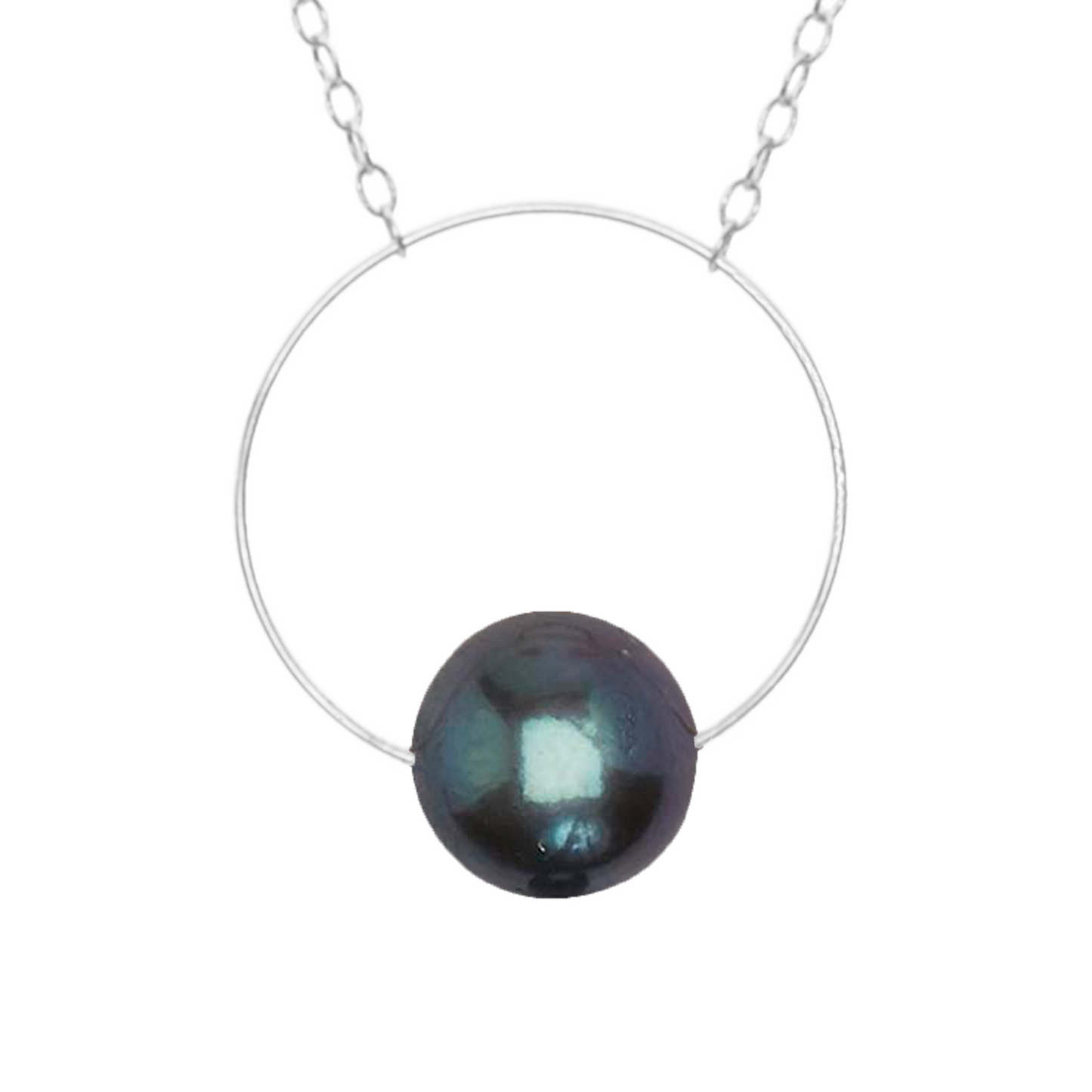 Medium Circle Pendant Necklace with Round Freshwater Pearl