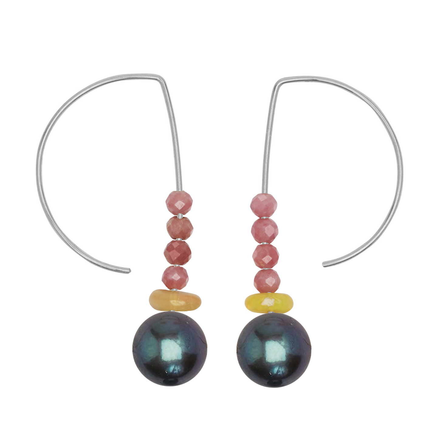 Short Curve Earrings with Rhodochrosite, Yellow Agate and Opal (Pearl options)