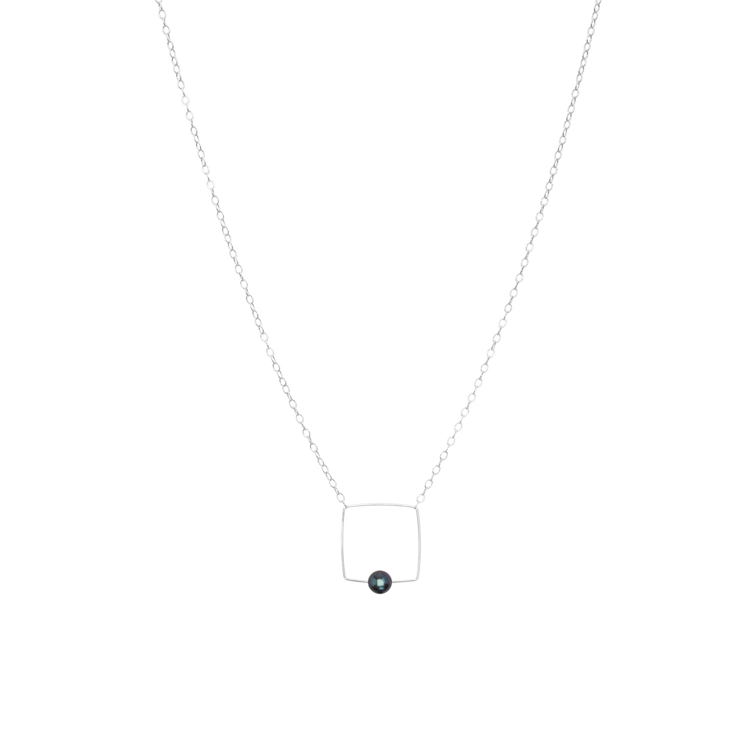 Small Square Pendant Necklace with Round Freshwater Pearl