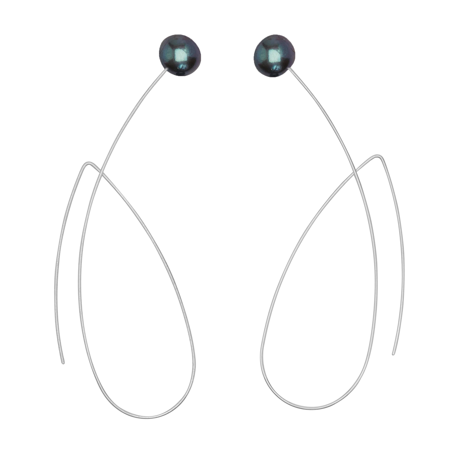 Long Pointed Loop Earrings with Round Freshwater Pearls (5mm)