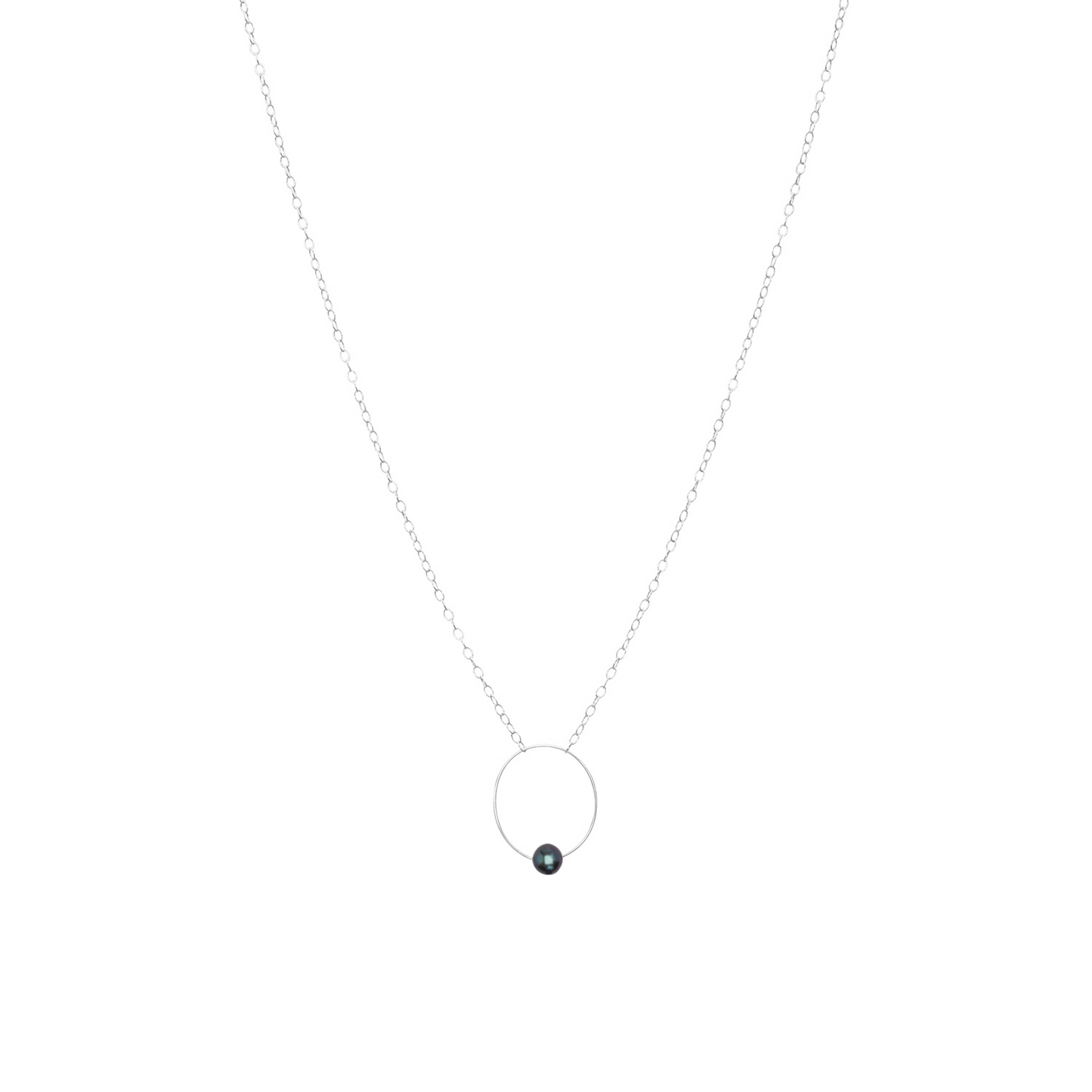 Small Oval Pendant Necklace with Round Freshwater Pearl