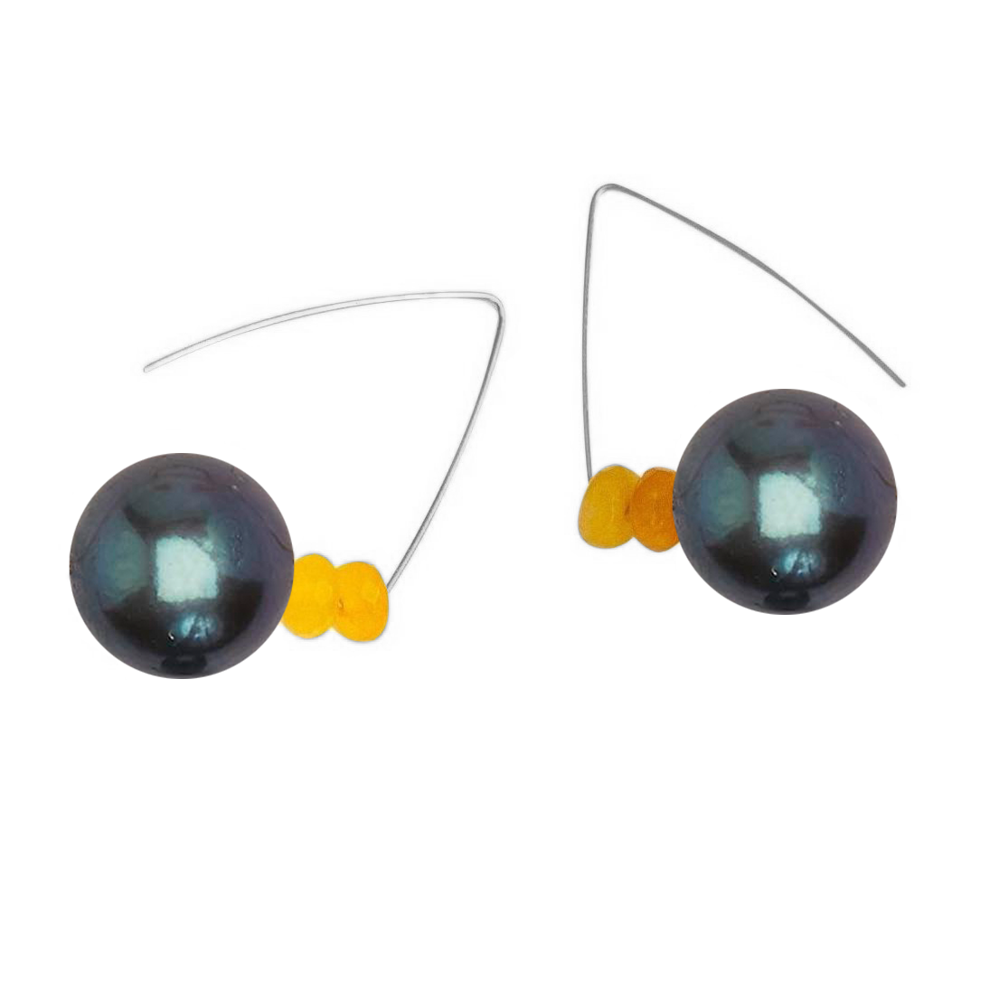 Petite Triangle Lobe Huggers with a choice of Freshwater Pearls and yoke yellow Heliodore