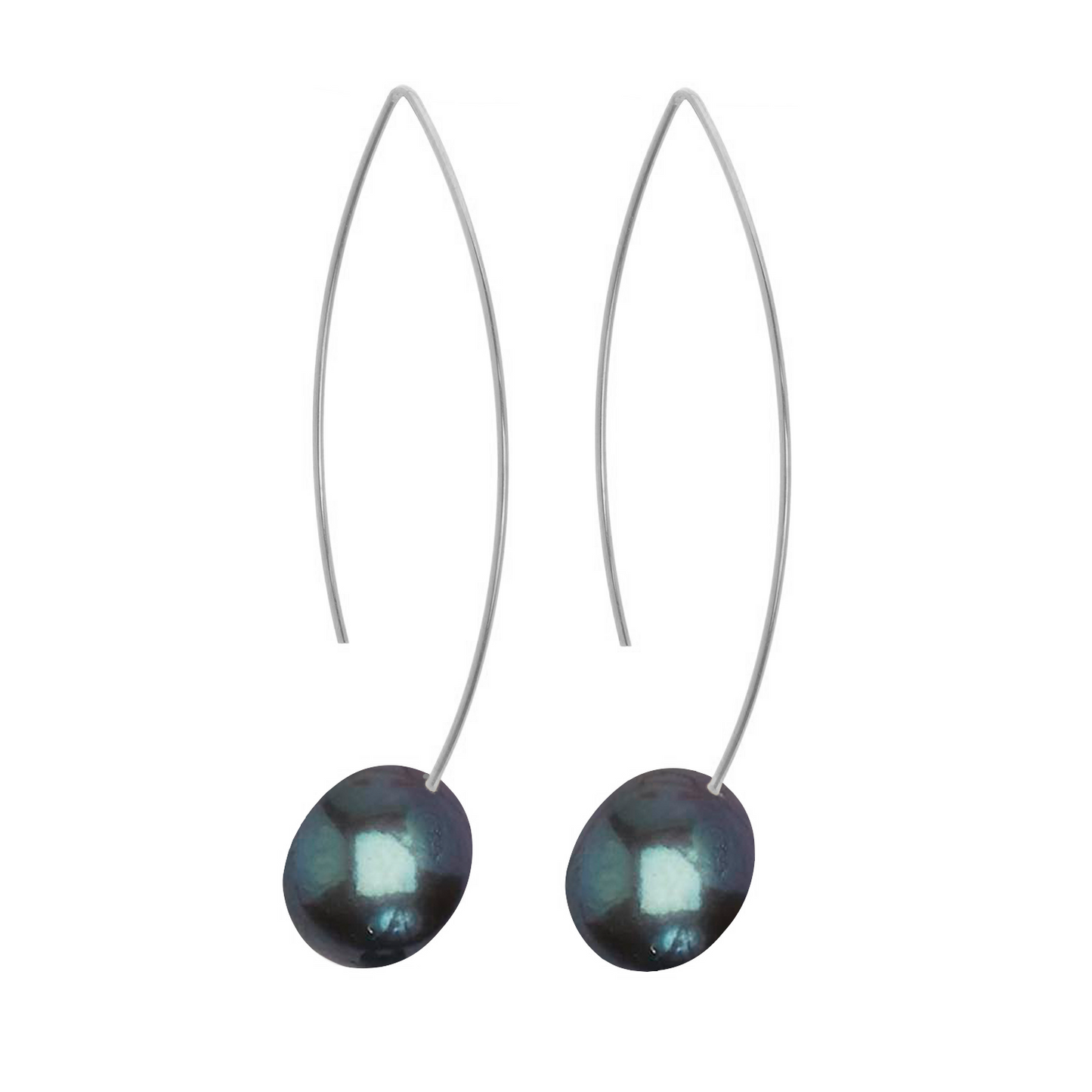Long Curve Earrings with Oval Freshwater Pearls