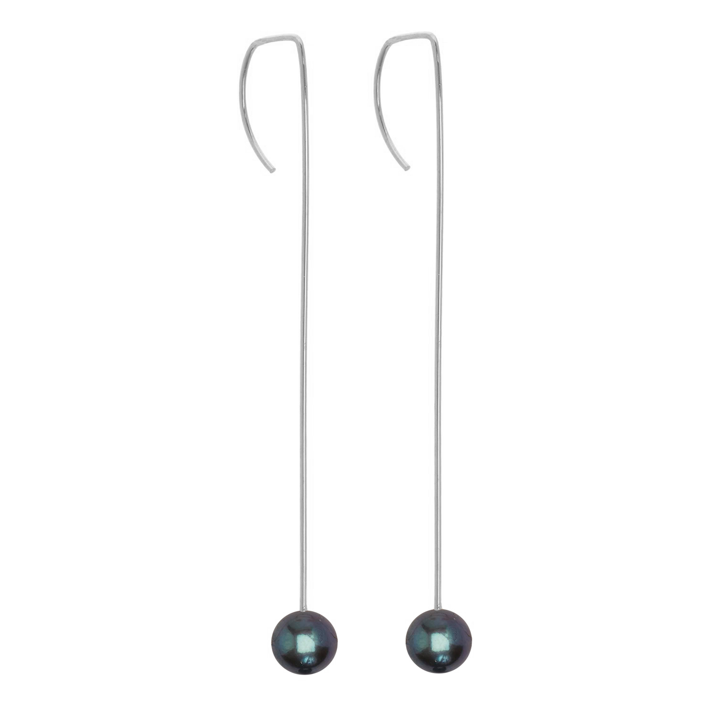 Long Straight Drop Earrings with Round Freshwater Pearls