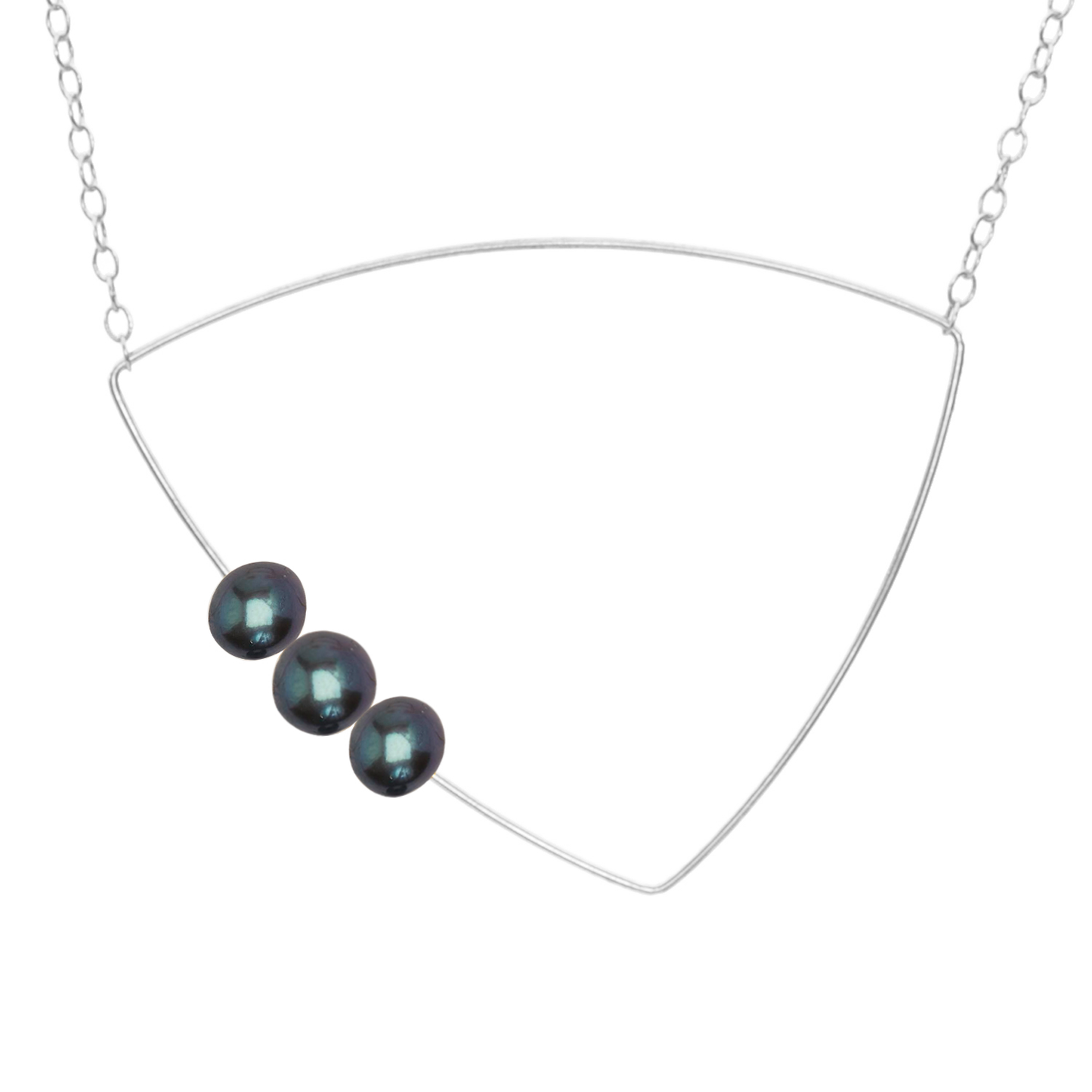 Triangle Pendant Necklace with Round Freshwater Pearls