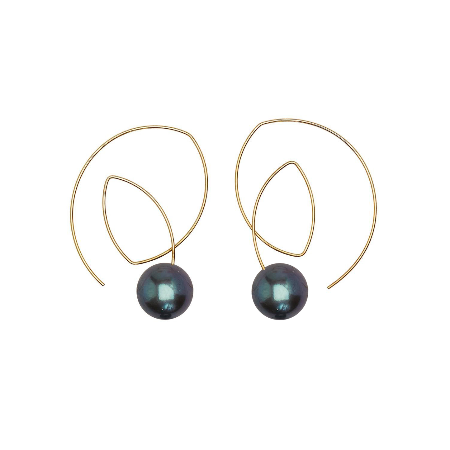 Angled Loop Earrings with Round Freshwater Pearls