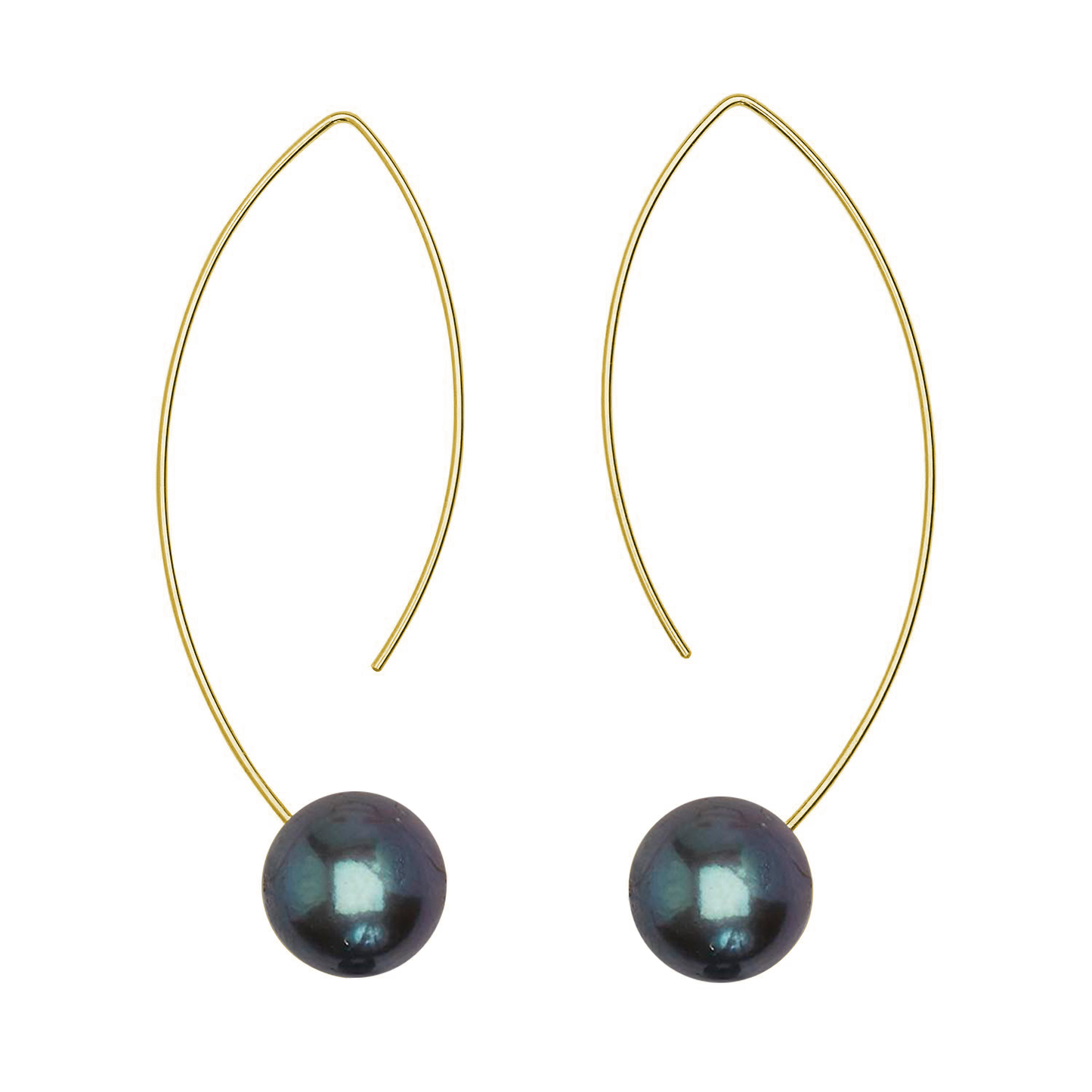Long Curve Earrings with Round Freshwater Pearls