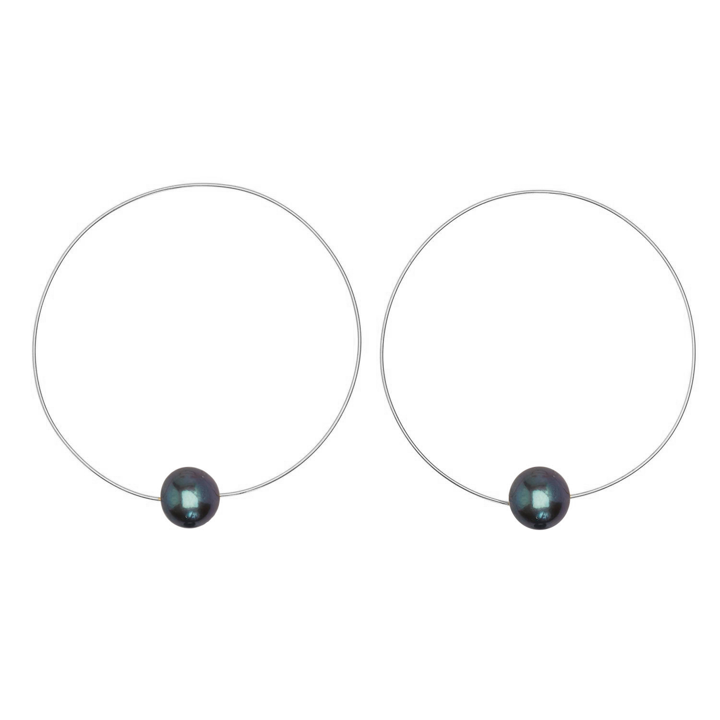 Medium Round Grey Hoops with Round Freshwater Pearls