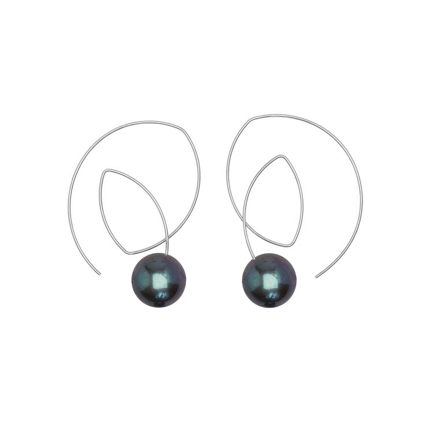 Angled Loop Earrings with Round Freshwater Pearls