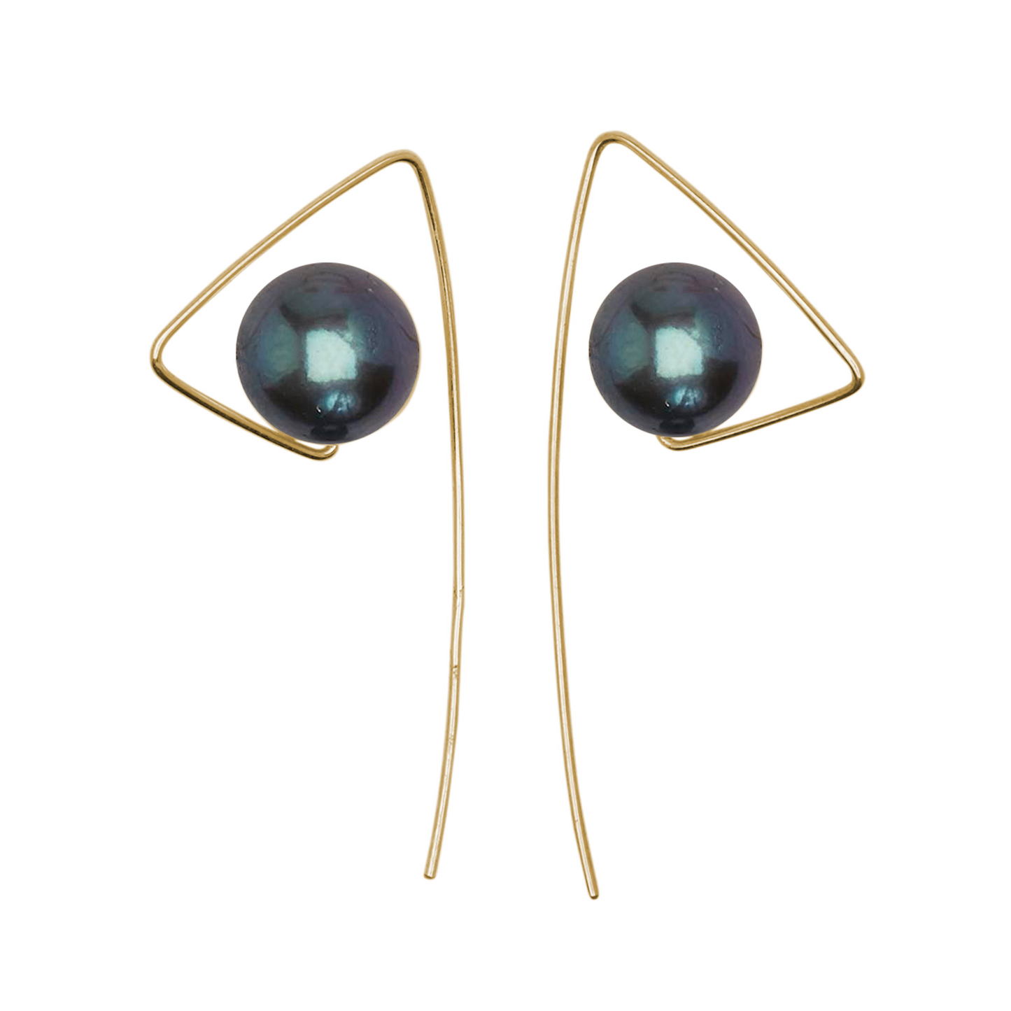 Triangle Earrings with Round Fresh Water Pearl (5mm)