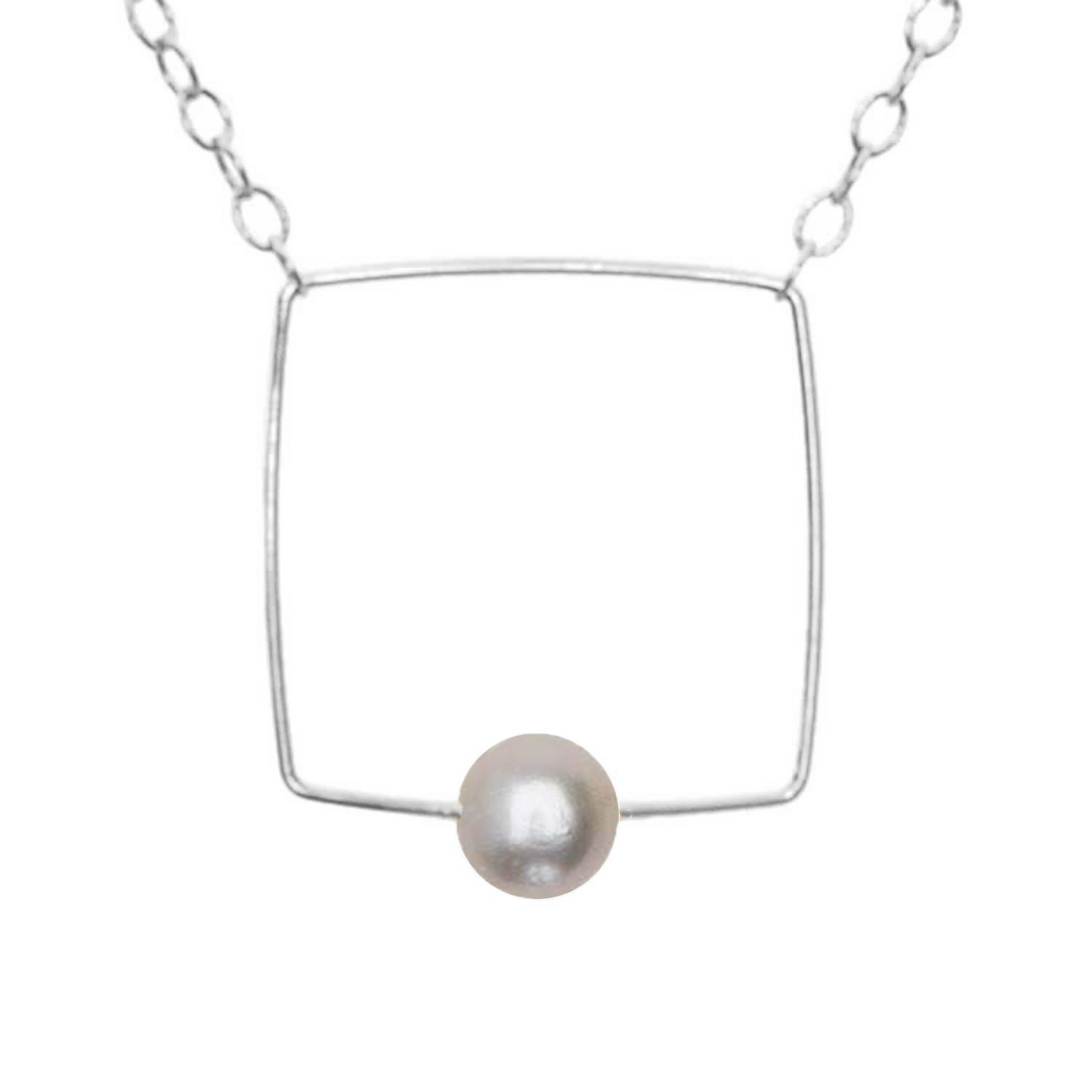 Small Square Pendant Necklace with Round Freshwater Pearl