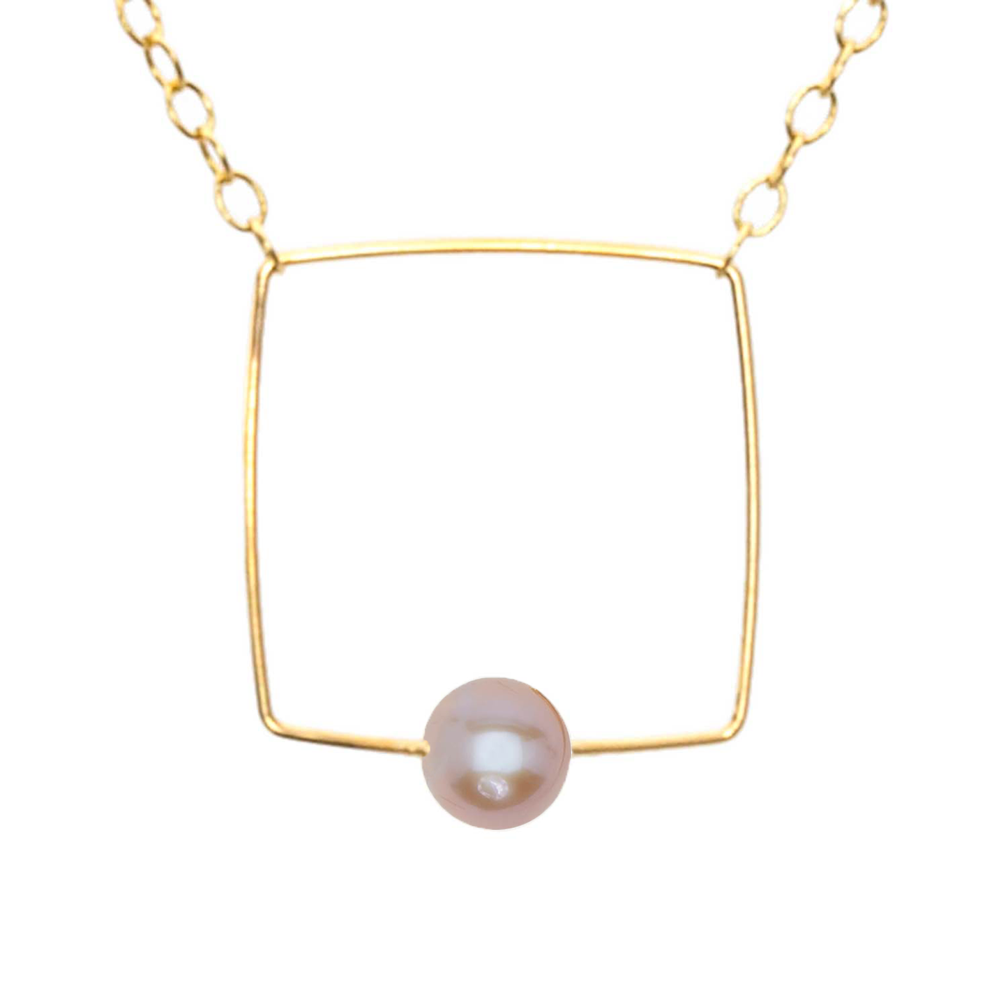 Small Square Pendant Necklace with Round Freshwater Pearl